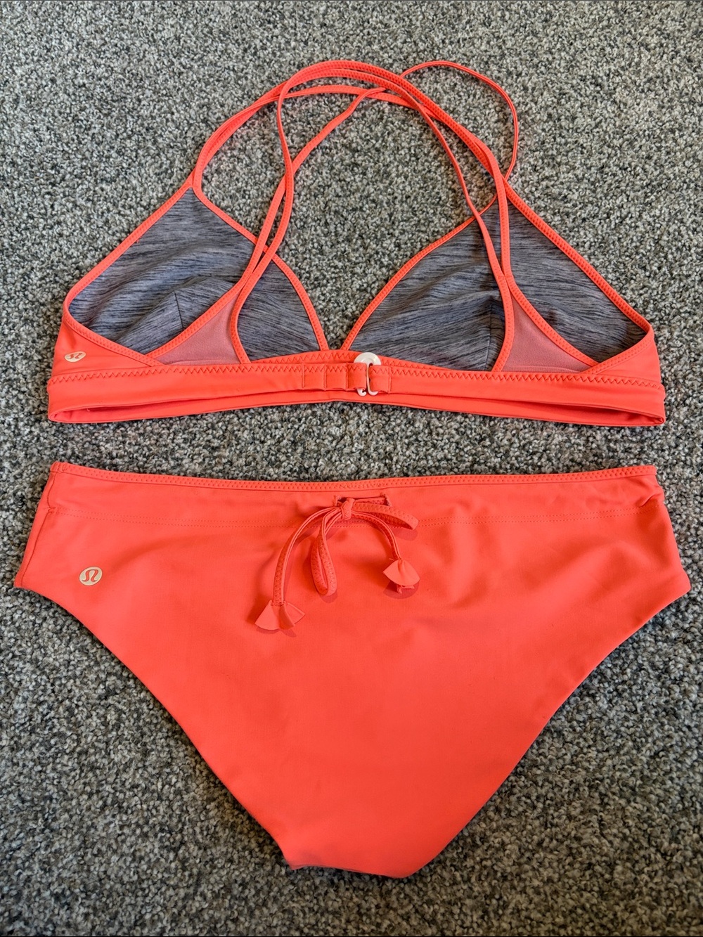lululemon athletica Neon Orange Strappy Triangle Bikini Set reversible - Picture 2 of 4